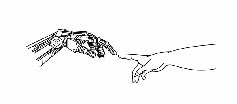 a robotic hand reaching out to touch a human hand